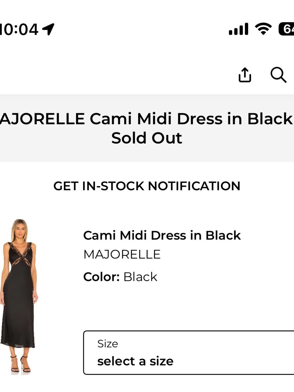 MAJORELLE Black Cami Slip Midi Dress